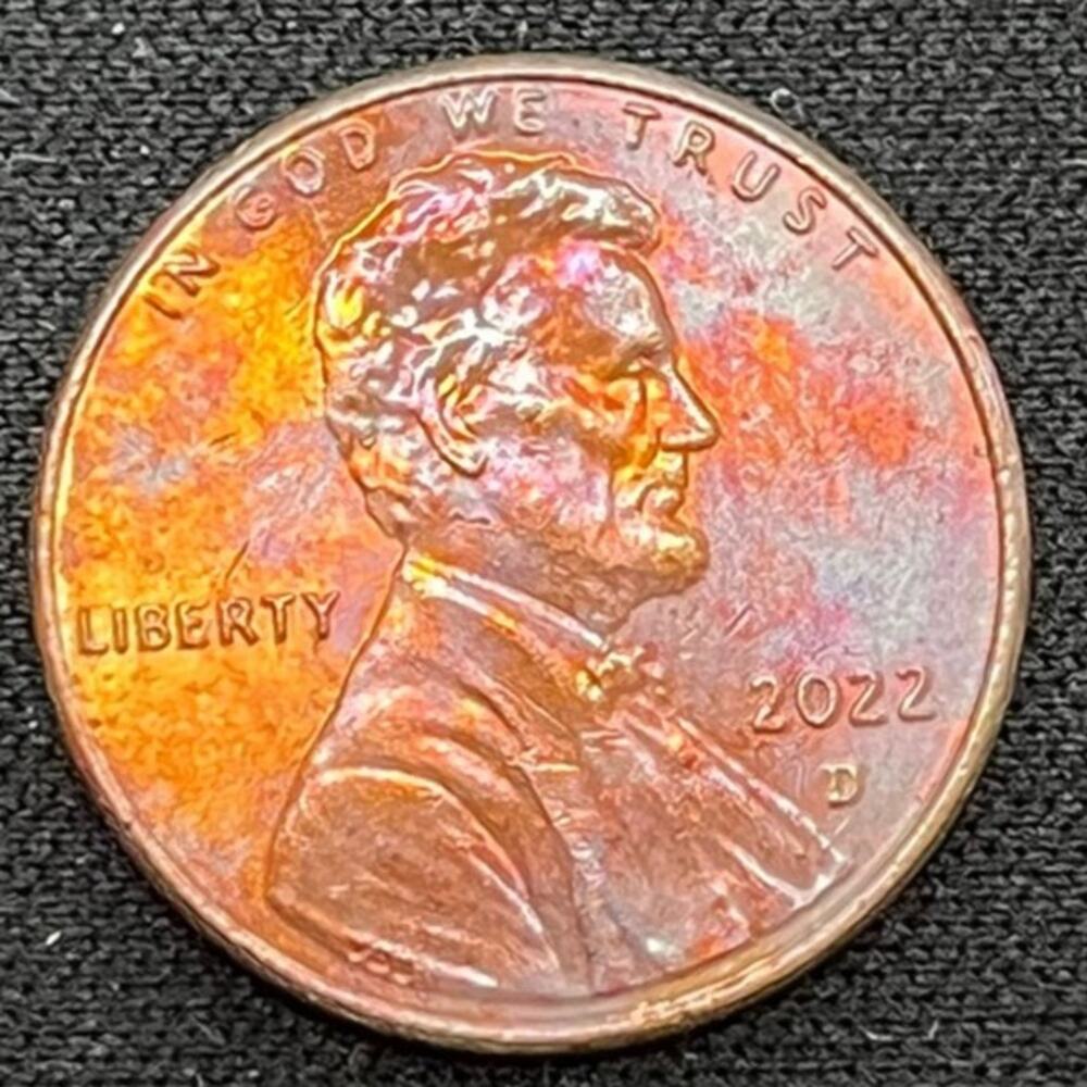 Lincoln One Cent 2022-D Synthesized Rainbow Toning Handmade Collection Coin #32